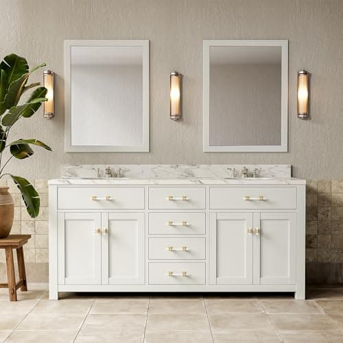 Haliwu 10 Pack White Marble Grain Cabinet Knobs, 2 Tone T-bar Gold Kitchen Handles, Solid Square Dresser and Drawer Pulls - Thumbnail 5