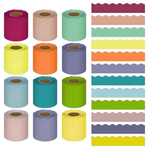 12 Rolls 480 Feet Scalloped Bulletin Board Borders Bulletin Board Trim for Classroom Decoration, 12 Assorted Colors - Image 1