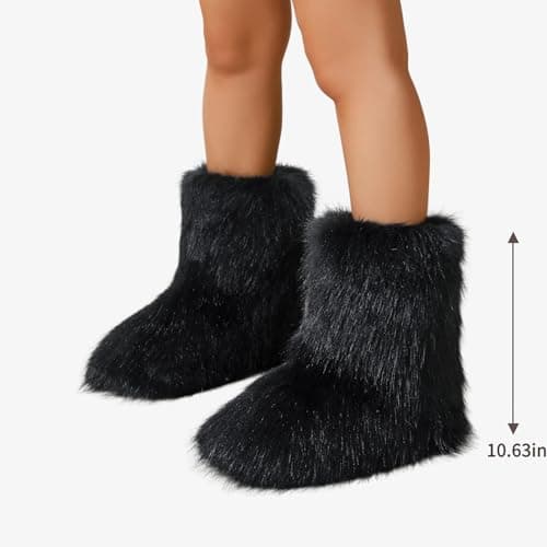 Dufnfn Women's Faux Fur Boots Size 9 - Mid-Calf Winter Snow Boots with Fluffy Lining, Y2K Fashion Warm Shoes for Women （black） - Thumbnail 6