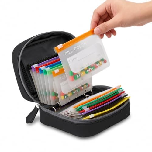 NeLiangIA Black Waterproof Pill Organizer, Large Capacity Travel Medicine Organizer with 14 Color Pouches, Pastilleros para Medicamentos, Portable Travel Pill Organizer for Family & Long Travel
