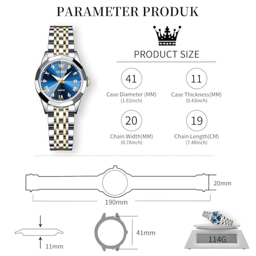 OLEVS Watches for Mens Silver Watches for Men Luxury Blue Mens Watch Diamond Dial Stainless Steel Watch for Men Reloj para Hombre - Thumbnail 5