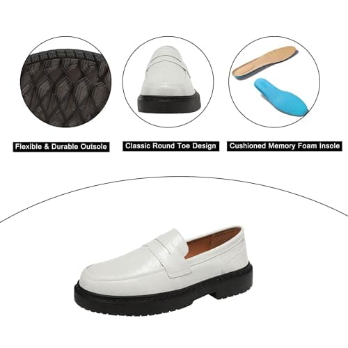 BEAUSEEN Women's Penny Loafers Slip On Comfortable & Lightweight Driving Moccasins Casual Office Work Flats Cute Business Dress Shoes, White, 9.5 US - Thumbnail 6