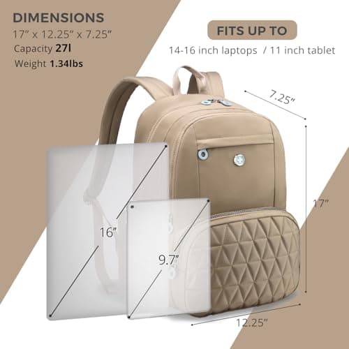 Swissdigital Design Backpack for Women, 15.6 inch Laptop College Khaki Medium Simple Modern Backpacks for School with USB Charging Port for Womens Girls | SD1711-75 - Thumbnail 4