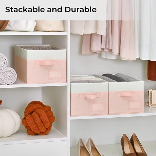 GRANNY SAYS Storage Baskets for Organizing, Fabric Storage Bins for Shelves, Closet Storage Boxs, Clothing Storage and Organization, Decorative Storage Bins, Pink&Ivory, Medium, 3-Pack - Thumbnail 2