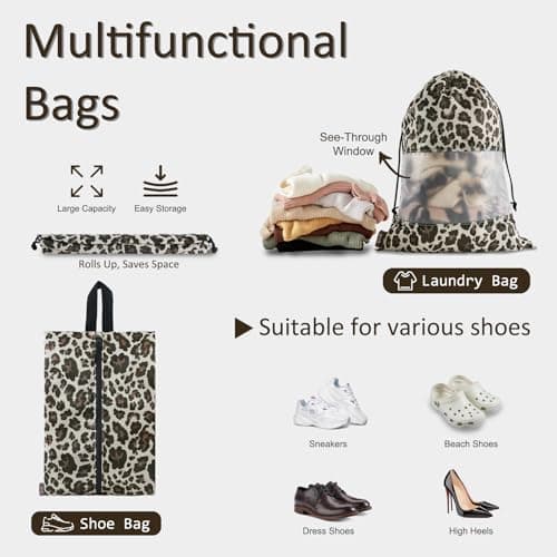 U+U 5 Set Packing Cubes for Travel Essentials Ultralight Luggage Packing Organizers with Laundry Bag and Shoe Bag for Vacation, Business Trip and Camping (Leopard) - Thumbnail 4