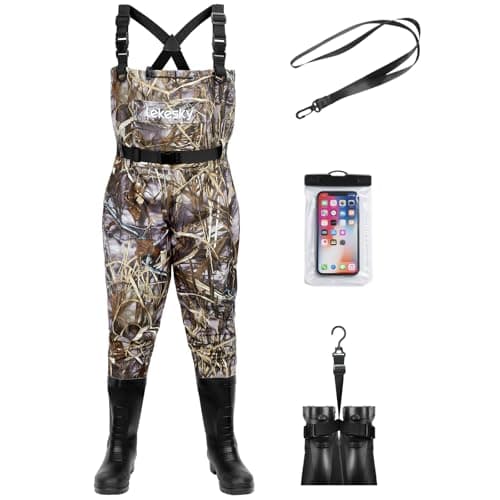 Lekesky Fly Fishing Chest Waders with Boots for Men Women, US Sizes 5–14,2-Ply Nylon/Pvc Waterproof Waders (Camo, M11)