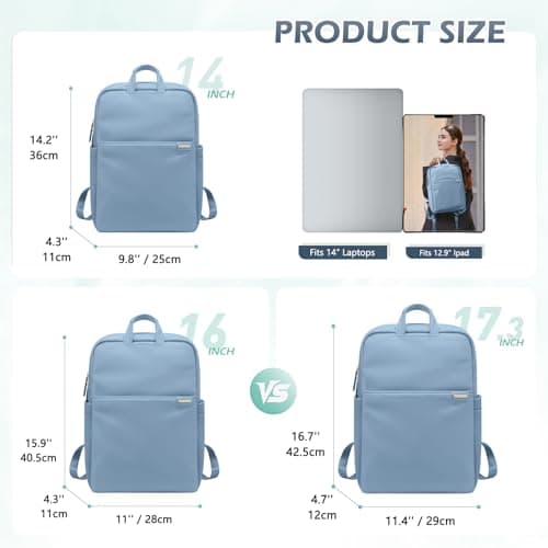 GOLF QUALITY Slim Laptop Backpack for Women, Lightweight Business Backpack for Women Computer Bag Purse for Commuting, Fit 14Inch, Lake Blue - Thumbnail 2