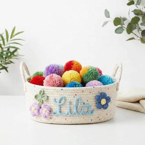 KEQHAULI Personalized Basket with Name – Custom Cotton Rope Storage Bin for Home Organizer, Nursery, Keepsake or Diaper Caddy – Great Gift for Mom, Grandma or New Parents - Thumbnail 5