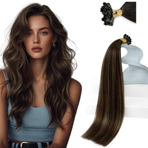 Sunny Hair 20inch U Tip Hair Extensions Human Hair Radiate Vitality K Tip Hair Extensions Human Hair Balayage Dark Brown Ktip Human Hair Extensions for Party 50g - Image 1