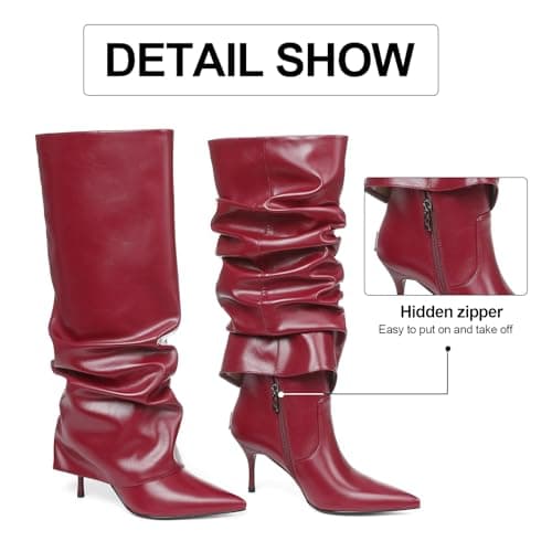 COMFITORIA Womens Knee High Boots, Fold Over Shark Boots Stiletto Heels Slouchy Long Boot Pointed Toe Thigh High Dress Shoes Sexy Fashion Tall Boot for Women with Zipper - Thumbnail 5