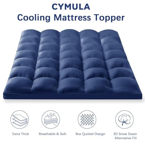 CYMULA Full XL Mattress Topper, Navy Blue Cooling Mattress Pad Cover, Extra Thick Pillow Top Mattress Topper with 8-21 Inch Elasticated Deep Pockets, Plush Down Alternative Fill Mattress Protector - Thumbnail 3