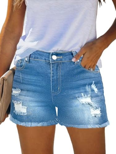 MixShe Shorts for Women Jorts Pants Womens Linen Jeans for Seniors Fall Fashion Must Haves Inspired Clothes Summer Outfits Light Blue Medium - Image 1