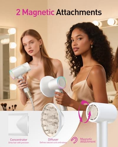 High-Speed Hair Dryer, 160,000 RPM Brushless Motor for Ultra-Fast Drying, 500M Ionic Negative for Frizz Reduce, Low Noise Thermo-Control Blow Dryer with Diffuser for Curly Hair Women and Men,White - Thumbnail 5