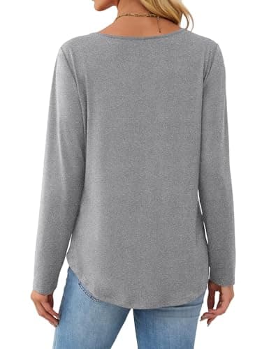 JUSTFASHIONNOW Winter Tops for Women V Neck Long Sleeve Shirts Pleated Tunic Tops Peplum Dressy Blouses Womens Teacher Work Clothes Trendy 2025 (Gray, Small) - Thumbnail 6