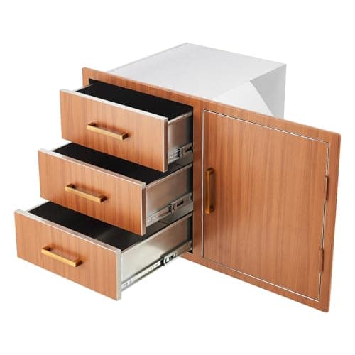 Garvee 38.2" W x 22.6" D x 20.5" H Stainless Steel Outdoor Kitchen Door Drawer Combo - Triple Drawers & Access Door, Propane Storage & Adjustable Garbage Ring, Weather-Resistant Flush Mount - Image 1