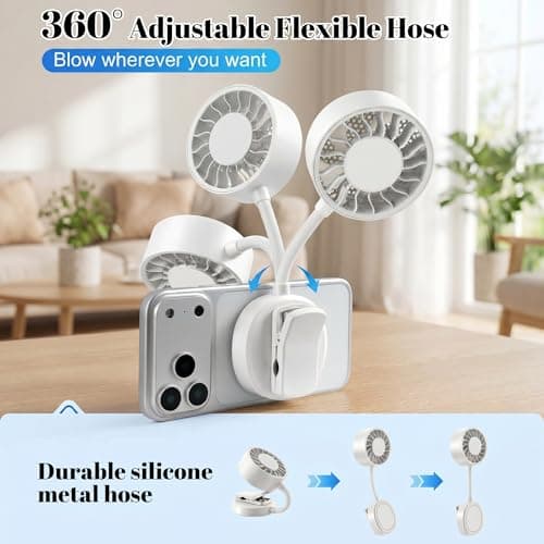 Magnetic Phone Clip Fan, Portable USB Rechargeable Personal Fan with 360° Flexible Gooseneck, 3 Speed Adjustable & Ultra-Wide Airflow, for iPhone, Stroller, Office, Desktop & Outdoor Travel (White) - Thumbnail 5