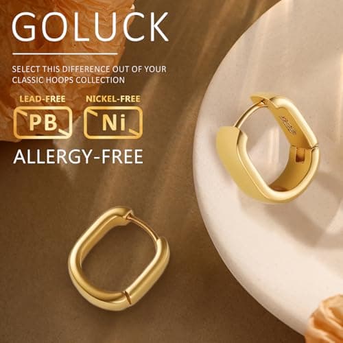 14K Real Gold Plated Hoop Earrings Small Huggie Earrings For Women Chunky Huggie Hoop Earrings For Valentine's Day Mother's Day Birthday Jewelry Gift - Thumbnail 2