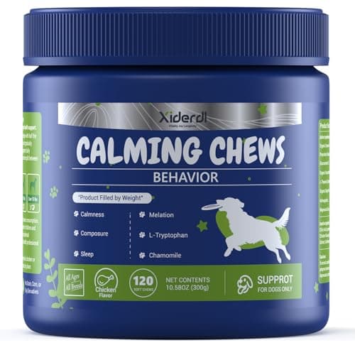 xiderdl Calming Chews for Dogs – Relaxation & Stress Support with Chamomile, Valerian Root, L-Theanine, Passionflower & Ashwagandha – Calming Support with Glucosamine, Chicken Flavor, 120 Count
