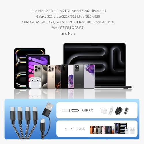 USB C Splitter Multi Charging Cable,USB A/C to USB C Charging Cord,Dual Type C Charger Cord,4 in 2 Multi Charger Cord with 4 Type-C Connectors Compatible with iPhone16/15/Cell Phones Tablets and More. - Thumbnail 6