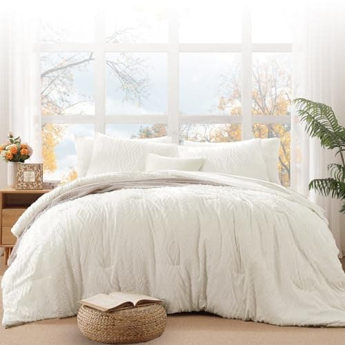 WRENSONGE Full Size Comforter Set with Sheets - 7 Pieces White Tufted Bed in a Bag Full Shabby Chic Bedding Sets with 1 Comforter, 2 Sheets, 2 Pillowcases & 2 Shams - Thumbnail 2
