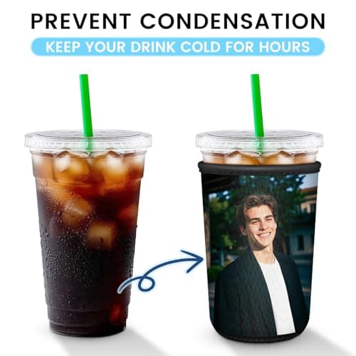 Custom Iced Coffee Sleeves with Your Text Logo or Image, Reusable Insulated Neoprene Cup Sleeve Personalized Beverage Holder Drink Sleeve for Bachelor Party Wedding Birthday (Large(32oz), 2PCS) - Thumbnail 2