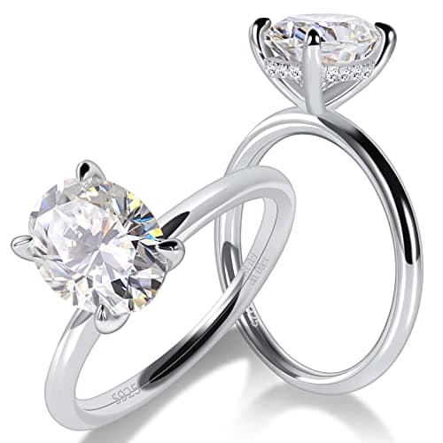 Ladylike 3 Carat Oval Cut Moissanite Engagement Ring for Women 925 Sterling Silver Solitaire Rings D Color Lab Created Diamond Promise Wedding Ring for Her Size 6.5 - Image 1