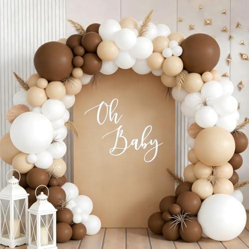 160Pcs Boho Brown White Nude Balloon Garland Arch Kit Dark Brown Nude Tan White Latex Balloons for Neutral Bear Baby Shower Birthday Party Decorations - Thumbnail 4