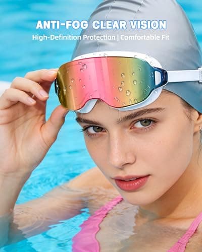 Aegend 2 Pack Swim Goggles For Youth Ages 8-16&Adult(Small Faces), Large Frameless Wide View No-Leak Silicone Seal Anti-Fog/UV, with Earplugs Nose Clips Mesh Bags for Teens Boys Girls Swimming - Thumbnail 5