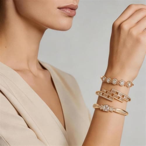6 Pack 18K Gold Plated Bangles Bracelet Set for Women, Dainty Vintage Trendy Fashion Jewelry, Ideal Gift for Birthday Christmas Valentine's Day Mother's Day for Girlfriend Wife Mom Sister - Thumbnail 3