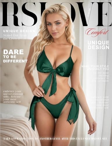 RSLOVE Womens Lingerie Set Satin Bow Tie 2 Piece Bra and Panty Sets Dark Green Large - Thumbnail 2
