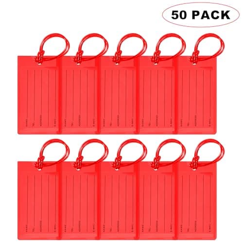 50 Pack Luggage Tags for Suitcases, Airplane Travel Essentials for Flying, International Travel Must Haves, and Luggage Accessories by Sodsay - Image 1
