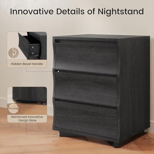 SUCSSRICH Black Nightstand Set of 2, Night Stand with 3 Drawers, Modern Nightstand with Large Storage, Silent Slides, Wooden End Side Table, Bedside Table with 3 Drawers for Bedroom - Thumbnail 4