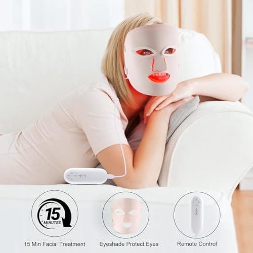Red Light Therapy Mask, Red Light Therapy for Face, 7 Colors LED Facial Mask for Wrinkle Remove & Anti Aging, Skin Care Home Travel Use,Pink (Upgraded Version) - Thumbnail 6