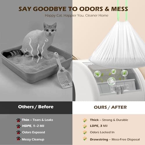 Automatic Cat Litter Box Liners Bags Compatible with MeoWant-SC01 & MeoWant-SC02, Self-Cleaning Kitty Litter Liners Bags, Heavy-Duty Thick Drawstring Replacement Liner Bag 18" x 12.6" (30 PCS) - Thumbnail 5