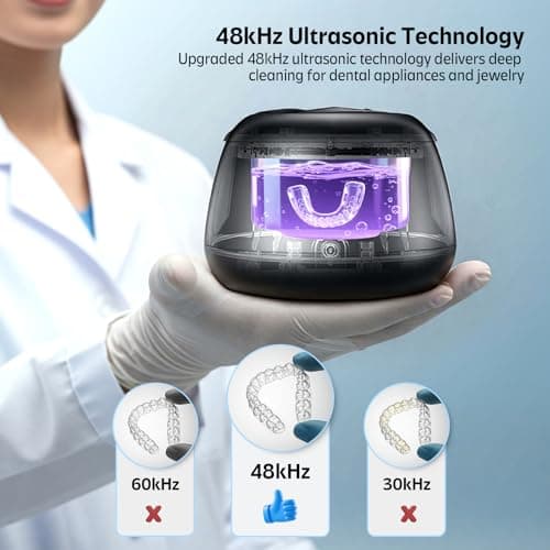 Ultrasonic Retainer Cleaner Machine 48kHz Denture and Aligner Cleaning Pod for Mouth Guards Night Guards Dental Trays Braces Toothbrushes Jewelry with 200ML Capacity (Black) - Thumbnail 2