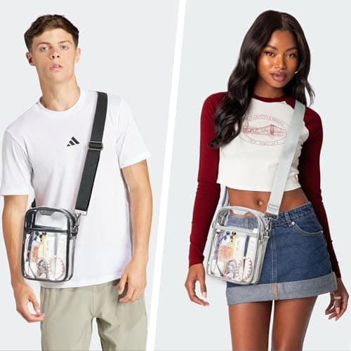 LATMAP 4 POCKETS Clear Bag For Stadium Approved Events Crossbody Messenger Concerts Purse Stadium Transparent Handbag For Women Men Black2 - Thumbnail 2