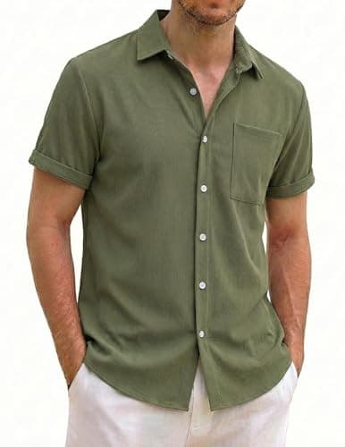 ZAFUL Mens Golf Shirts Summer Mens Short Sleeve Shirts Button Down Resort Wear Green L - Image 1