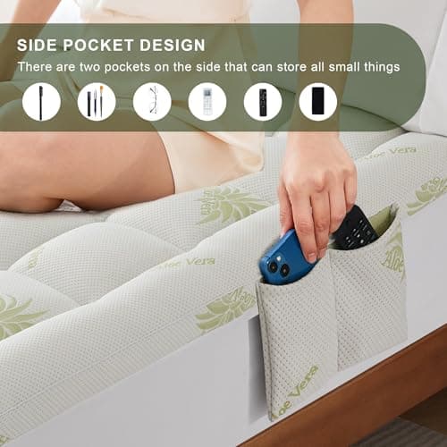 Mattress Topper Queen Size Aloe Vera Blend Viscose Derived from Bamboo Pillow Top - Extra Thick Padded Mattress Pad & Protector, Breathable Fitted Deep Pocket 8-21, Ultra Soft & Supportive 1100GMS - Thumbnail 2