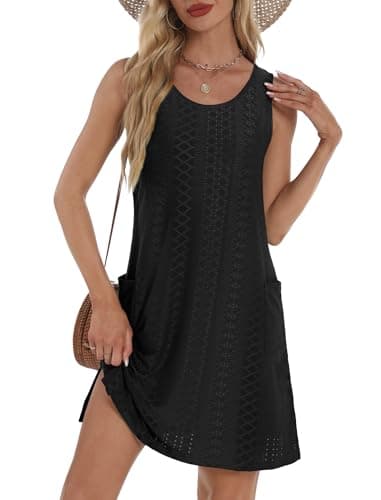 BKRIVE Plus Size Casual Dresses Tank Top Dresses Loose Sleeveless Casual Black Dress Sundresses with Pockets Eyelet Black 2XL - Image 1