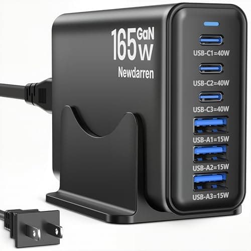 iPhone 17 Charger USB C Fast Charger Block, 3 Type C Port Each 40W Charger for iPhone 17 16 15 Pro Max Plus, Galaxy, iPad, Tablet, Total 165W GaN 6 Port Wall Charging Station Hub Adapter Black - Image 1