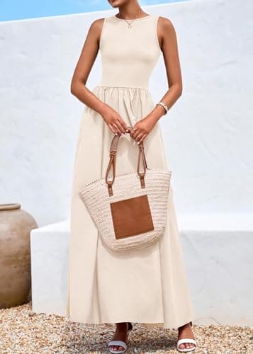 KIRUNDO Summe Sleeveless Maxi Dresses for Women 2026 Spring Wedding Guest A Line Tank Elegant Flowy Beach Long Sundress(Apricot, Small) - Thumbnail 3