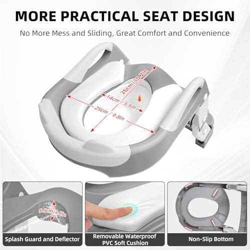 BBfancy Potty Chair, potty training toilet seat with step stool ladder for Kids and Toddler Boys Girls - Kids Potty Training Soft Padded Seat (Grey+White) - Thumbnail 5