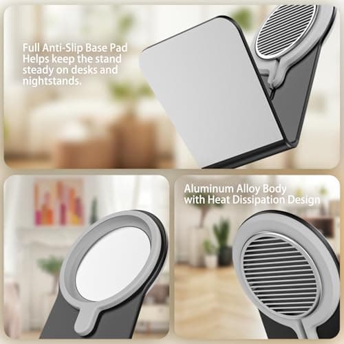 HUAFD Aluminum Stand Compatible with Apple MagSafe Charger 15W /25W, Desktop Charging Dock for iPhone 17/16/15/14/13/12, Portrait and Landscape Viewing, Charger Not Included, Grey - Thumbnail 5
