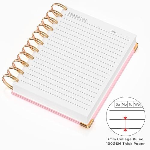 MSTONAL Lined Spiral Journal Notebook for Women Men, Small Pocket A6 300 Pages, College Ruled Hardcover Notebooks for Work and Note Taking, Journals for Writing - Pink - Thumbnail 3