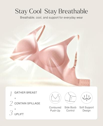 Seamless Bras for Women No Underwire Push Up Bra Comfy Wireless Supportive Bralettes Deep V Comfortable Tshirt Bra Nude L - Thumbnail 4