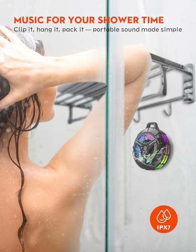 bondidea Waterproof Bluetooth Shower Speaker with Suction Cup, IPX7 Bathroom Speaker, 15W Loud Stereo Sound, Deep Bass, TWS Pairing, RGB Lights, Portable Speaker Gift for Men & Women - Thumbnail 4