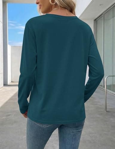 LaGracia Cotton Long Sleeve Shirt Women Crewneck Long Sleeve T Shirt Tops Soft Lightweight Basic Casual Tees Trendy Spring Fall Outfits 2026 Dark Green L - Thumbnail 5