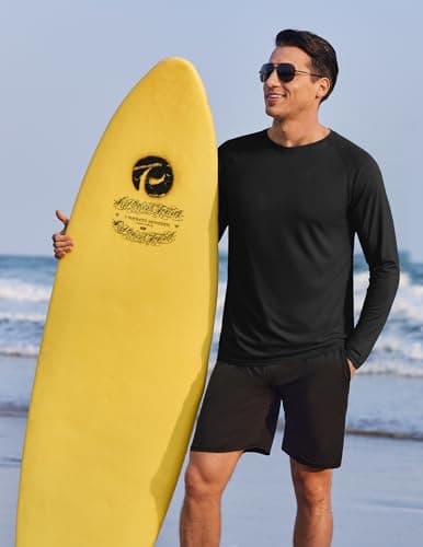 PINSPARK Sun Protection Shirts for Men Quick Dry UPF 50+ Long Sleeve Fishing Shirt for Men Rash Guard Swimming Shirts Black - Thumbnail 6