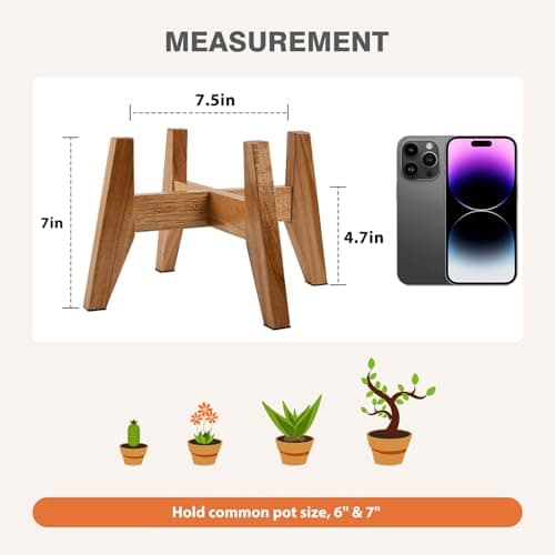 RAINBLELAND Wood Plant Stand Indoor (Set of 2) – 7 Inch Acacia Wood Plant Holder Stand for Pots, Small Mid Century Modern Planter Stand, 6 Inch Height Elevated Wooden Plant Stand (Stand Only) - Thumbnail 3