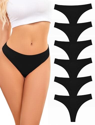 ANSUKOO Cotton Thong Underwear for Women 6 Pack,Ladies Comfortable Panties,Woman Breathable Soft Panty Tangas,Mid Rise Undies Black - Image 1